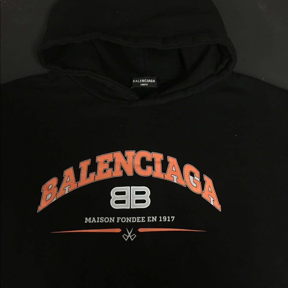 Balenciaga Black and Orange Collegiate Hoodie L